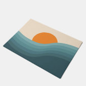 レトロスタイル抽象芸術夕日の風景 ドアマット (アングル)