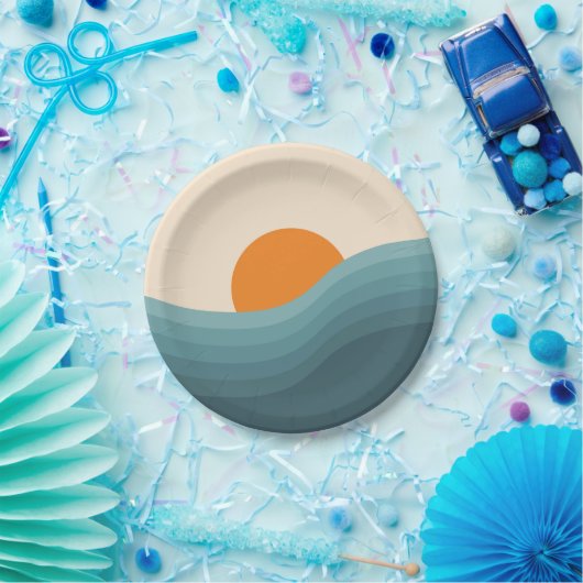 レトロスタイル抽象芸術夕日の風景 ペーパープレート (パーティー)