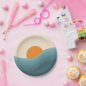 レトロスタイル抽象芸術夕日の風景 ペーパープレート (パーティー)