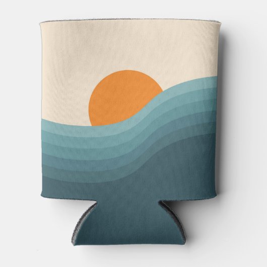 レトロスタイル抽象芸術夕日の風景 缶クーラー (正面)