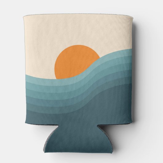 レトロスタイル抽象芸術夕日の風景 缶クーラー (裏面)