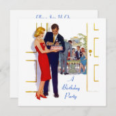 レトロスタイル提供お誕生日ケーキパーティの招待状 招待状 (正面/裏面)