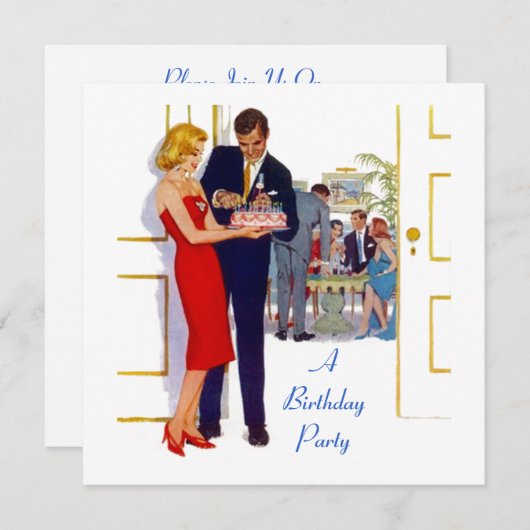 レトロスタイル提供お誕生日ケーキパーティの招待状 招待状 (正面/裏面)