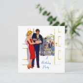 レトロスタイル提供お誕生日ケーキパーティの招待状 招待状 (スタンド正面)