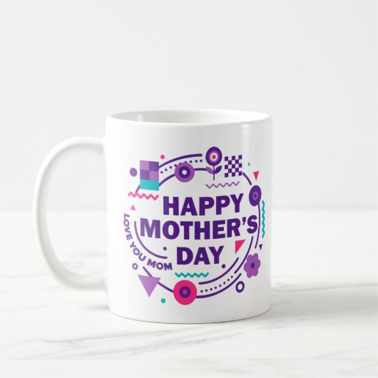 レトロスタイル母の日 Love You Mom コーヒーマグカップ (左)