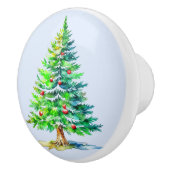 レトロスタイル水色クリスマスツリーデザイン セラミックノブ (右)