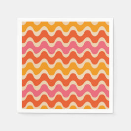 レトロスタイル波模様（ピンク、オレンジ、赤） スタンダードカクテルナプキン