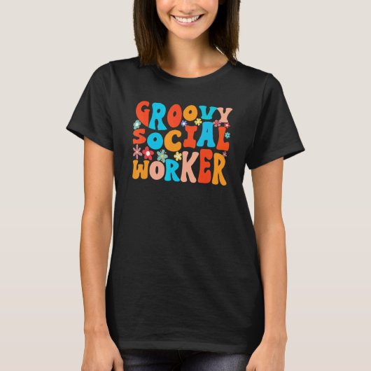 レトロスタイル波状Groovyソーシャルワーカー Tシャツ (正面)