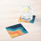 レトロスタイル波装飾 スクエアペーパーコースター (インサイチュ)