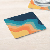 レトロスタイル波装飾 スクエアペーパーコースター (アングル)