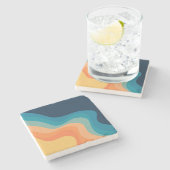 レトロスタイル波装飾 ストーンコースター (横)