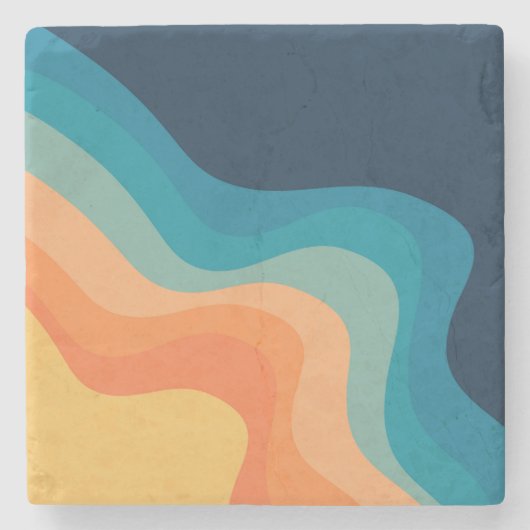 レトロスタイル波装飾 ストーンコースター (正面)