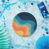 レトロスタイル波装飾 ペーパープレート (パーティー)