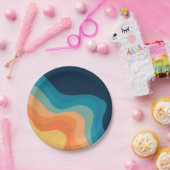 レトロスタイル波装飾 ペーパープレート (パーティー)