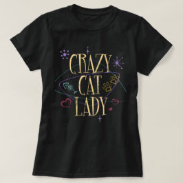 レトロスタイル熱狂するキャットレディーダークTシャツ Tシャツ