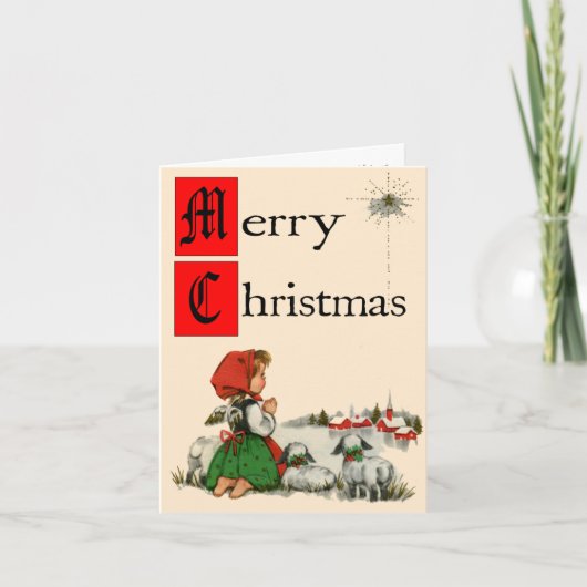 レトロスタイル祈の少女クリスマスカード シーズンカード (正面)