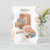 レトロスタイル第1の誕生日招待状 招待状 (スタンド正面)