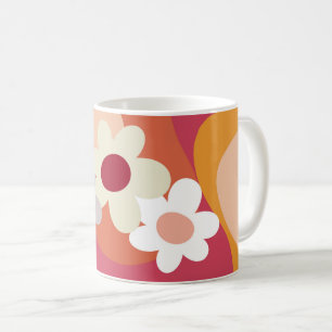 レトロスタイル花と波 コーヒーマグカップ
