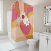 レトロスタイル花と波 シャワーカーテン (インサイチュ)