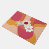 レトロスタイル花と波 ドアマット (アングル)