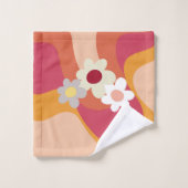 レトロスタイル花と波 バスタオルセット (ウォッシュタオル)