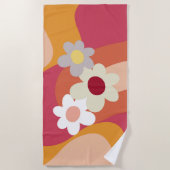 レトロスタイル花と波 ビーチタオル (正面)