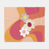 レトロスタイル花と波 フリースブランケット (正面(横))