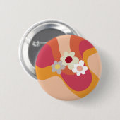 レトロスタイル花と波 缶バッジ (正面&裏面)