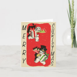 レトロスタイル雪だるまクリスマスカード シーズンカード