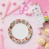 レトロスタイル4の花柄 ペーパープレート (パーティー)