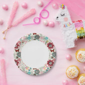 レトロスタイル5の花柄 ペーパープレート (パーティー)