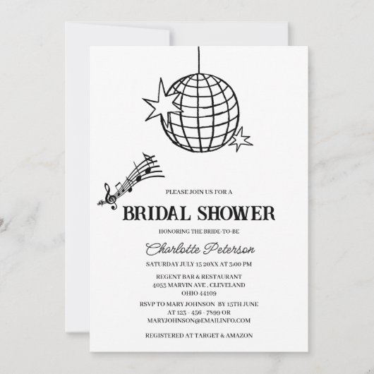 レトロスタイル70ズディスコブライダルシャワー 招待状 (正面)