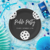 レトロスタイル ネオン ブラック テーマ ピックルボール バースデー ペーパープレート (パーティー)