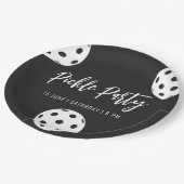 レトロスタイル ネオン ブラック テーマ ピックルボール バースデー ペーパープレート (アングル)