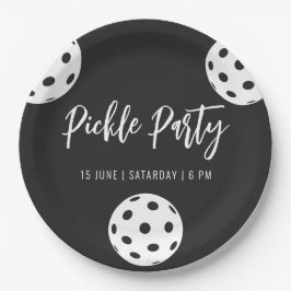 レトロスタイル ネオン ブラック テーマ ピックルボール バースデー ペーパープレート