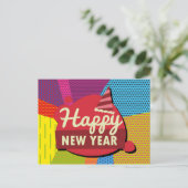レトロスタイル ポップアート ハッピーニューイヤー ポストカード (スタンド正面)