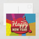 レトロスタイル ポップアート ハッピーニューイヤー ポストカード (正面/裏面)