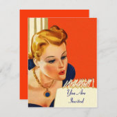 レトロスタイル-レディーズバースデーパーティーの招待 招待状 (正面/裏面)