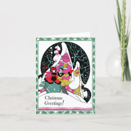 レトロスタイル「様式化されたカップル」クリスマスカード シーズンカード