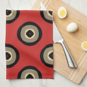 レトロスタイル – 黒と赤のパターン キッチンタオル (四つ折り)