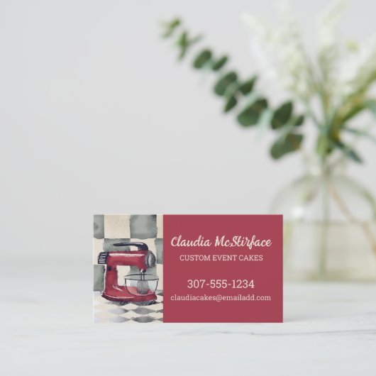 レトロスタンドミキサーベーカリーのペストリーシェフビジネスカード 名刺 (スタンド正面)