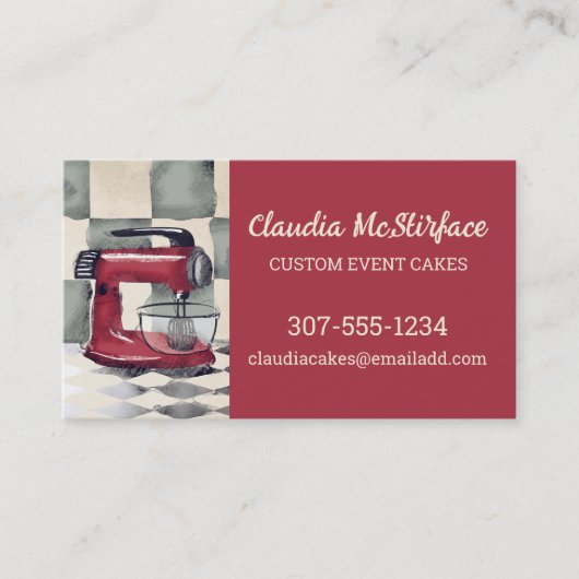 レトロスタンドミキサーベーカリーのペストリーシェフビジネスカード 名刺 (正面)