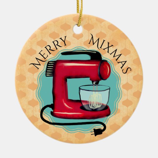 レトロスタンドミキサーベーキングベーカリーのクリスマスオーナメント セラミックオーナメント (正面)