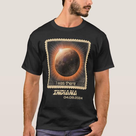 レトロスタンプ太陽のトータルEclipse 2024インディアナ Tシャツ (正面)