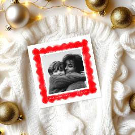 レトロスタンプ赤枠フォトスクエアクリスマス シーズンカード