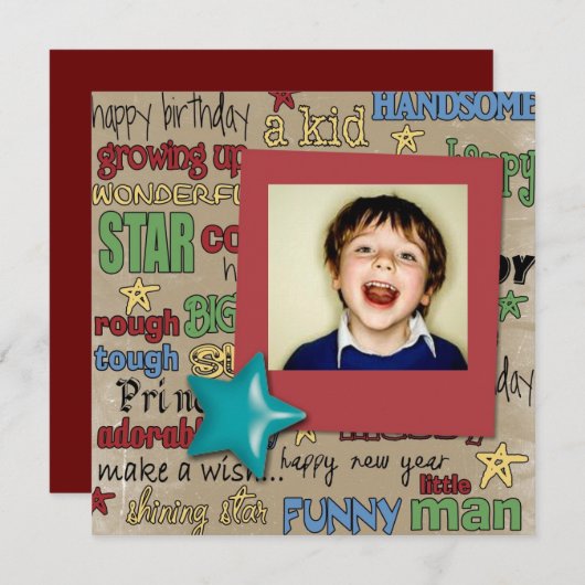 レトロスタースキャンドルボーイ写真バースデー招待状 招待状 (正面/裏面)