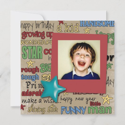 レトロスタースキャンドルボーイ写真バースデー招待状 招待状 (正面)