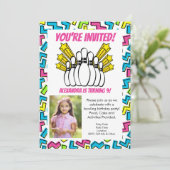 レトロスターズガールズフォトボーリングパーティー誕生日 招待状 (スタンド正面)