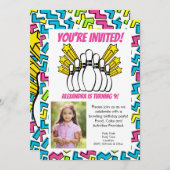 レトロスターズガールズフォトボーリングパーティー誕生日 招待状 (正面/裏面)