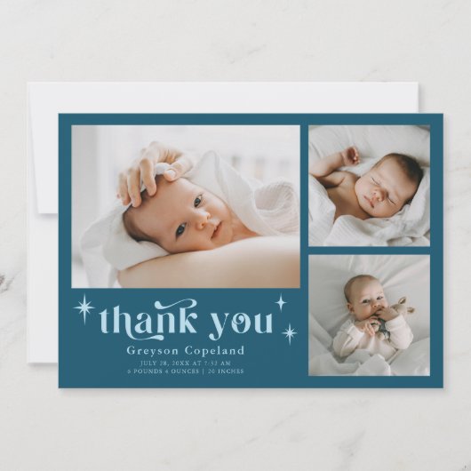 レトロスターズボーイティール(緑がかった色)誕生発表カード 案内状 (正面)